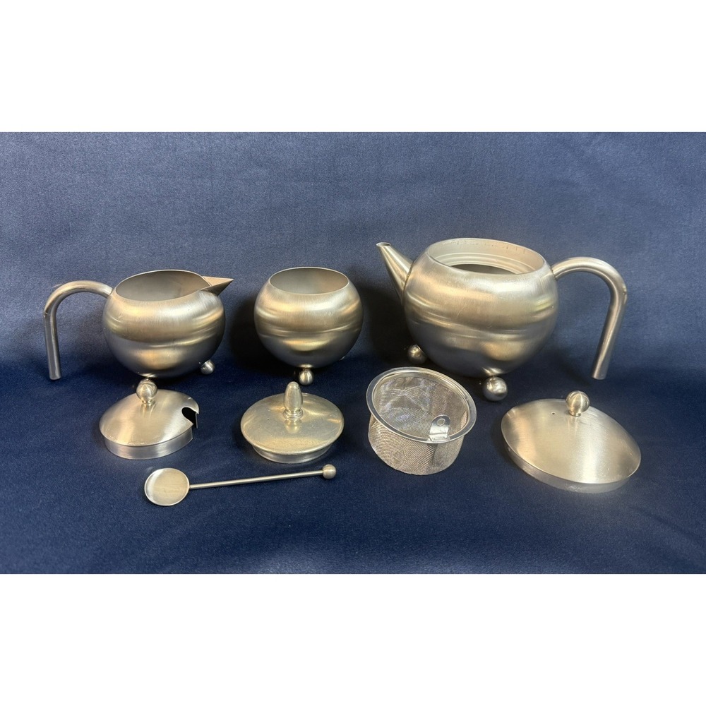 Vintage Henley Teapot Creamer Sugar with diffuser and spoon brushed stainless